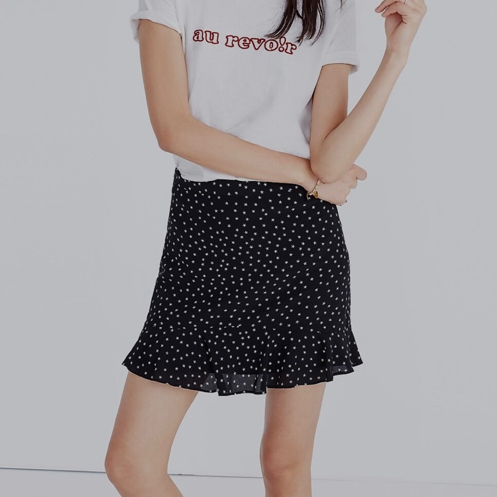 Madewell Silk Ruffle-Edge Skirt in Star Scatter size 00